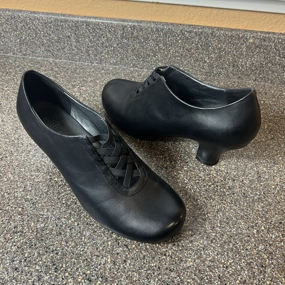 Hotter Womens Size 11 Black Leather Spool Heels Slip On Renaissance Comfort Pump
